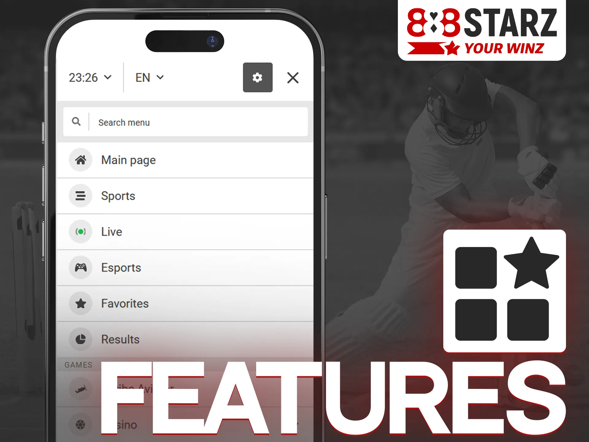 What are the key features of 888Starz mobile app.