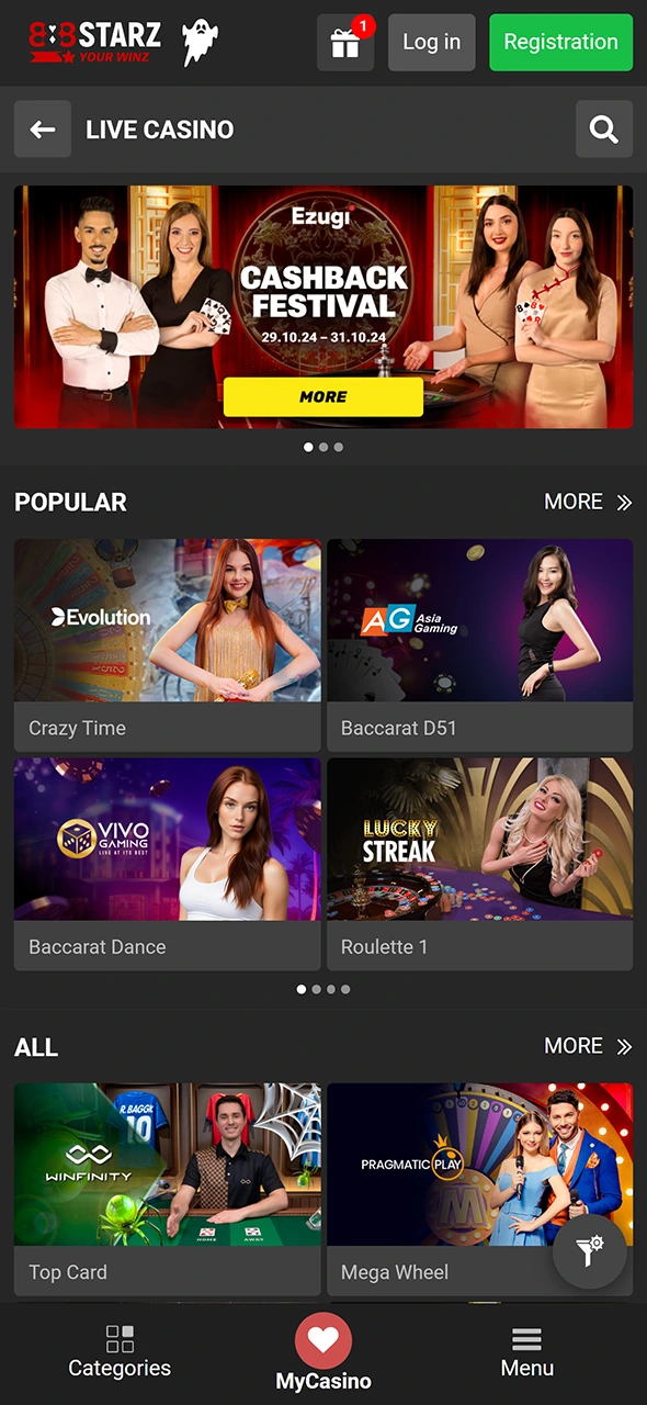 Play your favorite games on the 888Starz app.