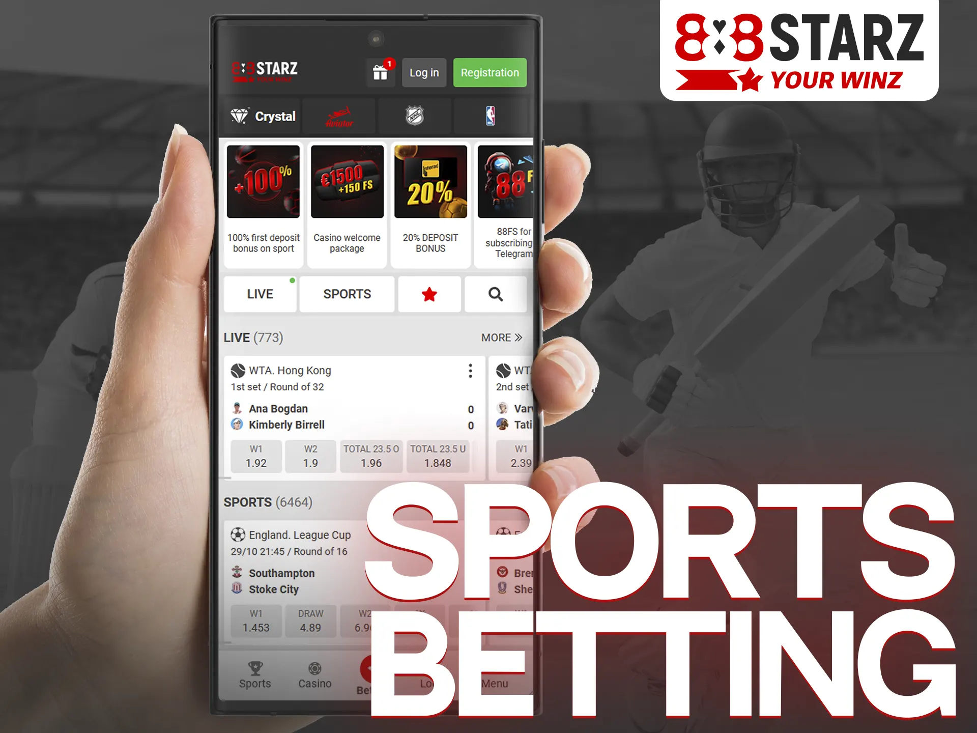 At 888Starz users can place bets on a wide range of sports events.