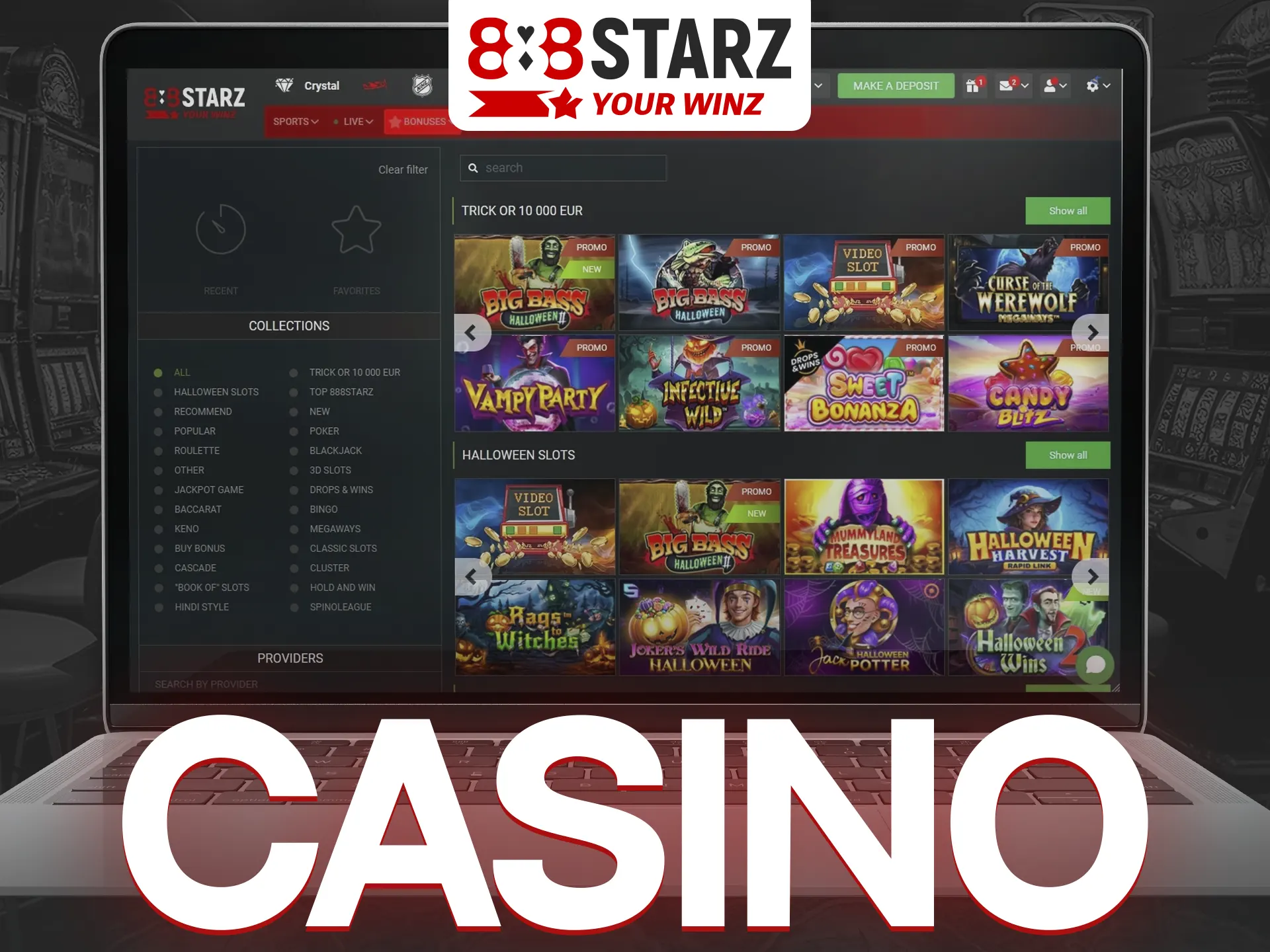 888Starz offers a wide variety of casino games.