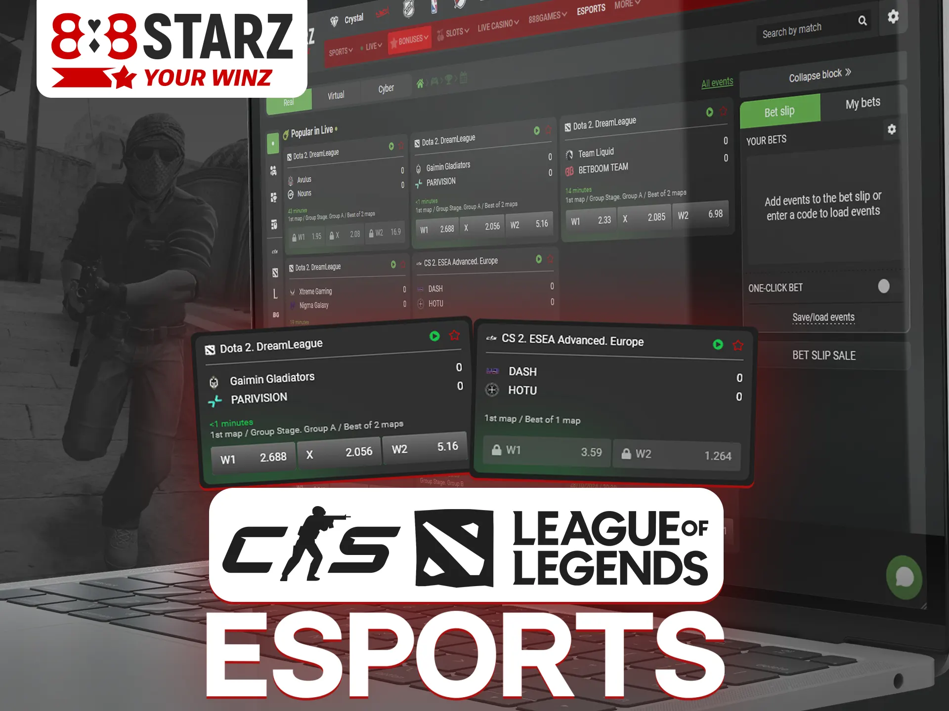 888Starz offers users a comprehensive eSports betting experience.