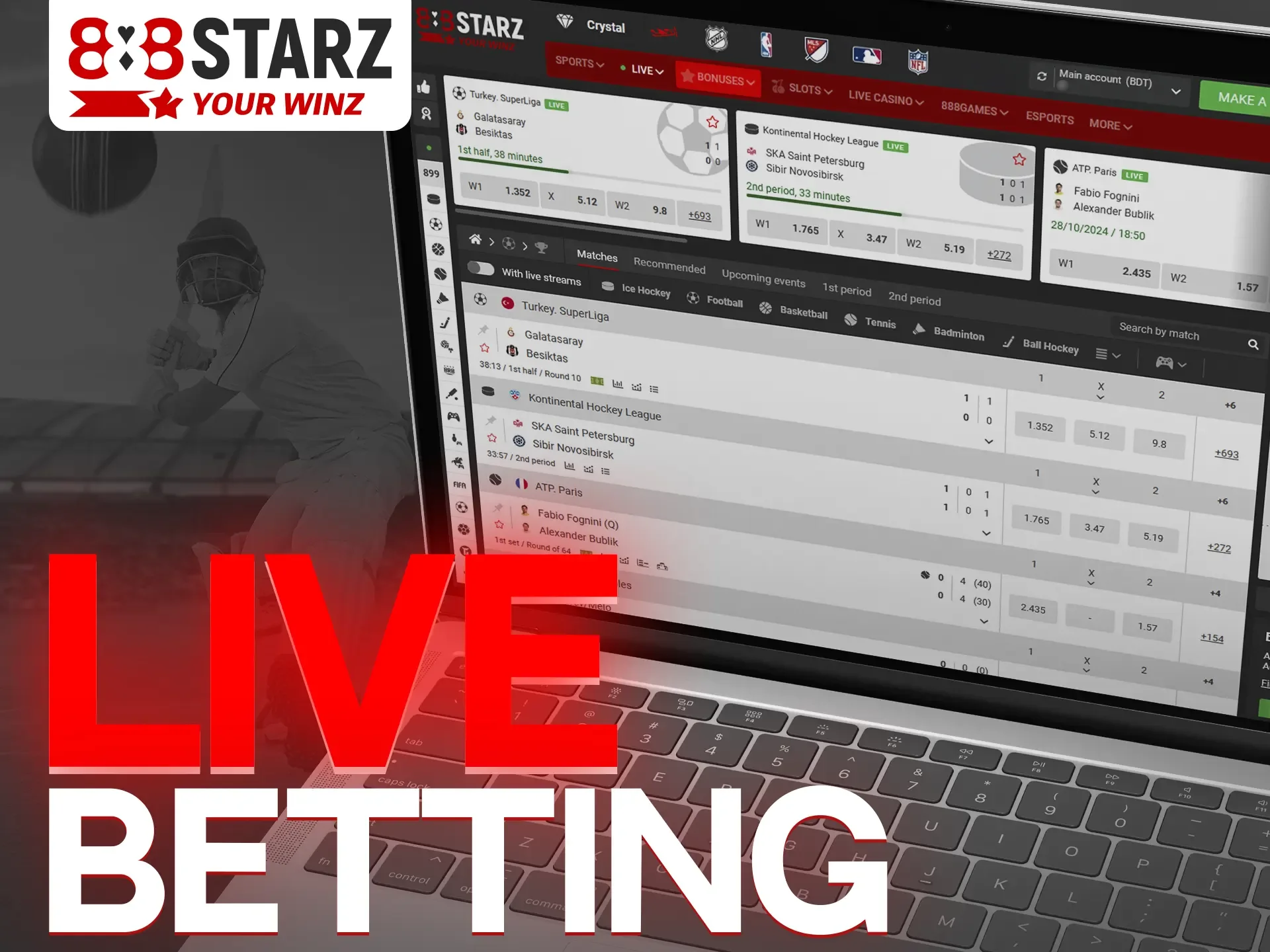 Live betting is one of the most exciting ways to bet on sports at 888Starz.