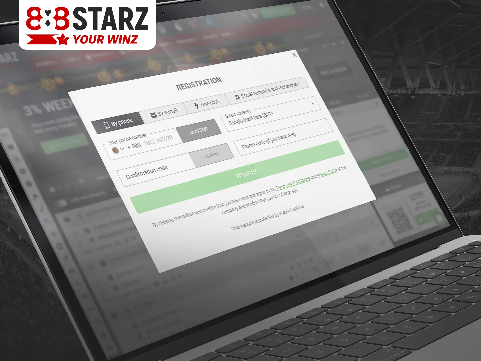 Registration on 888Starz website is pretty simple.