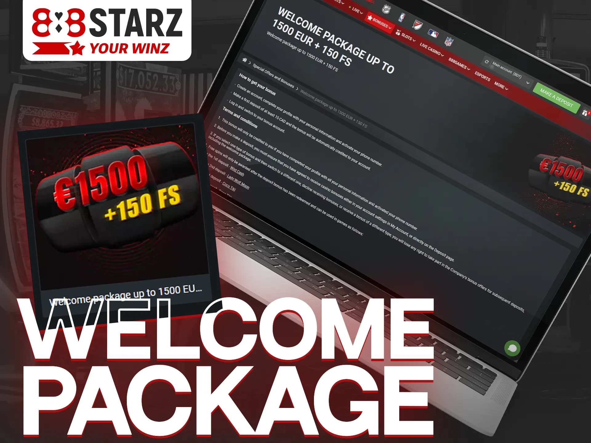 Enjoy generous welcome package with 888Starz casino.