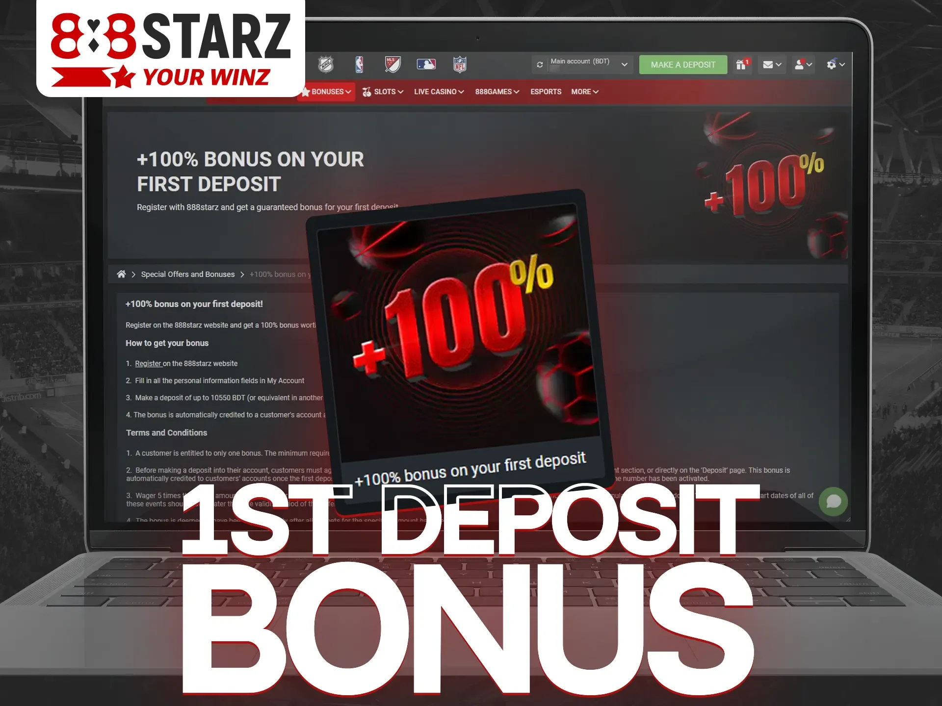 Get a bonus for making your first deposit at 888Starz website.