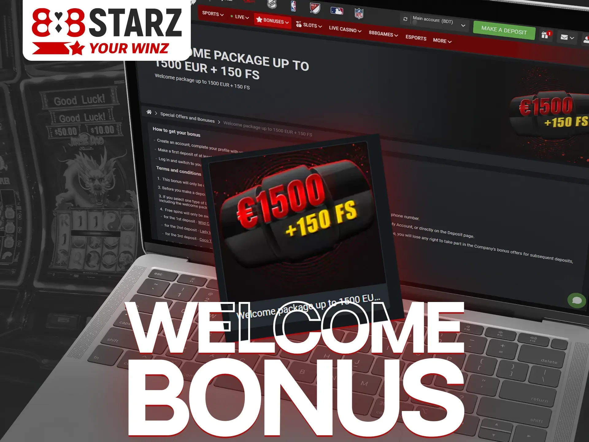 Interesting welcome bonuses for new players at 888Starz.