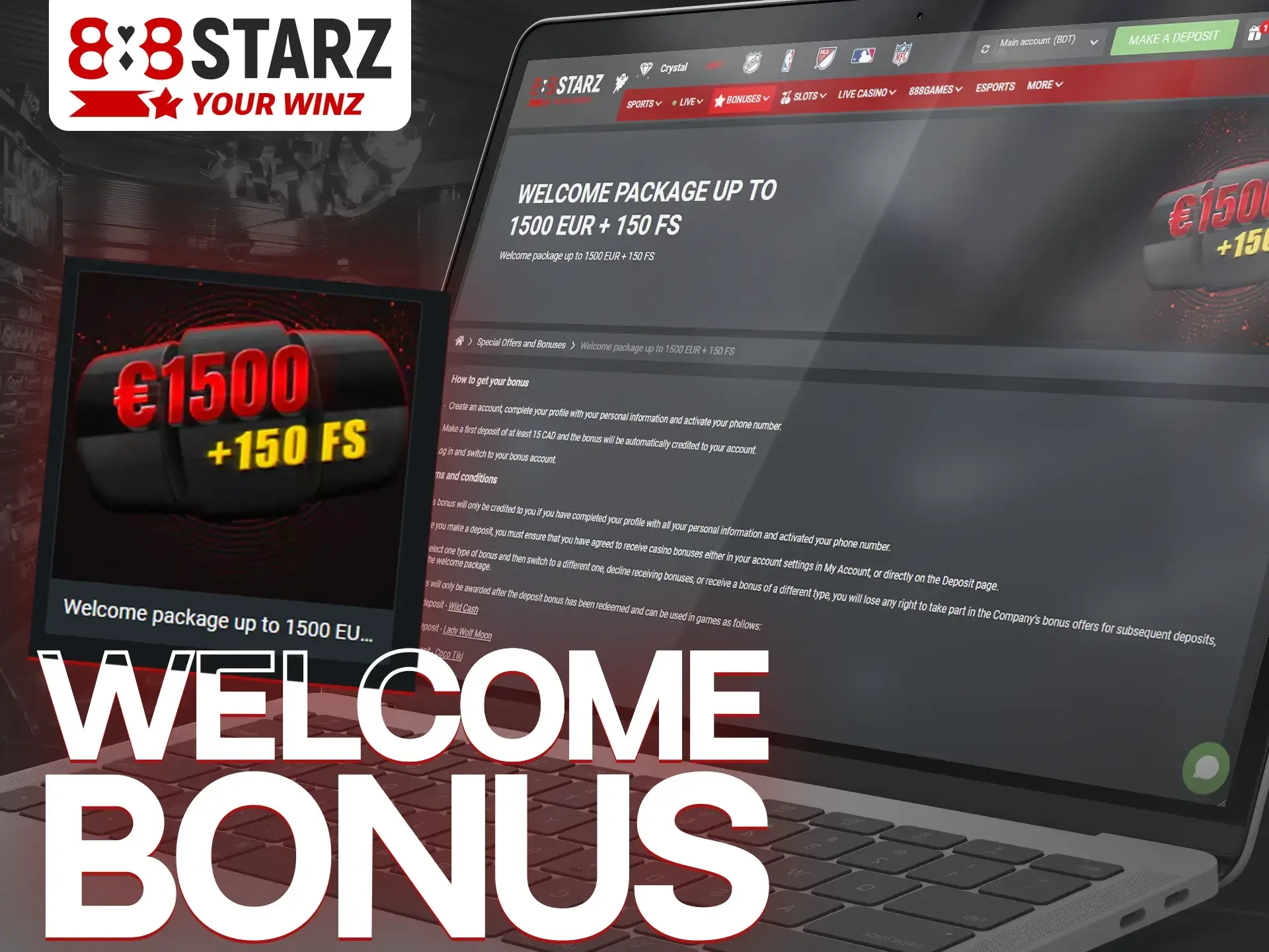 How to get welcome bonuses at 888Starz website.