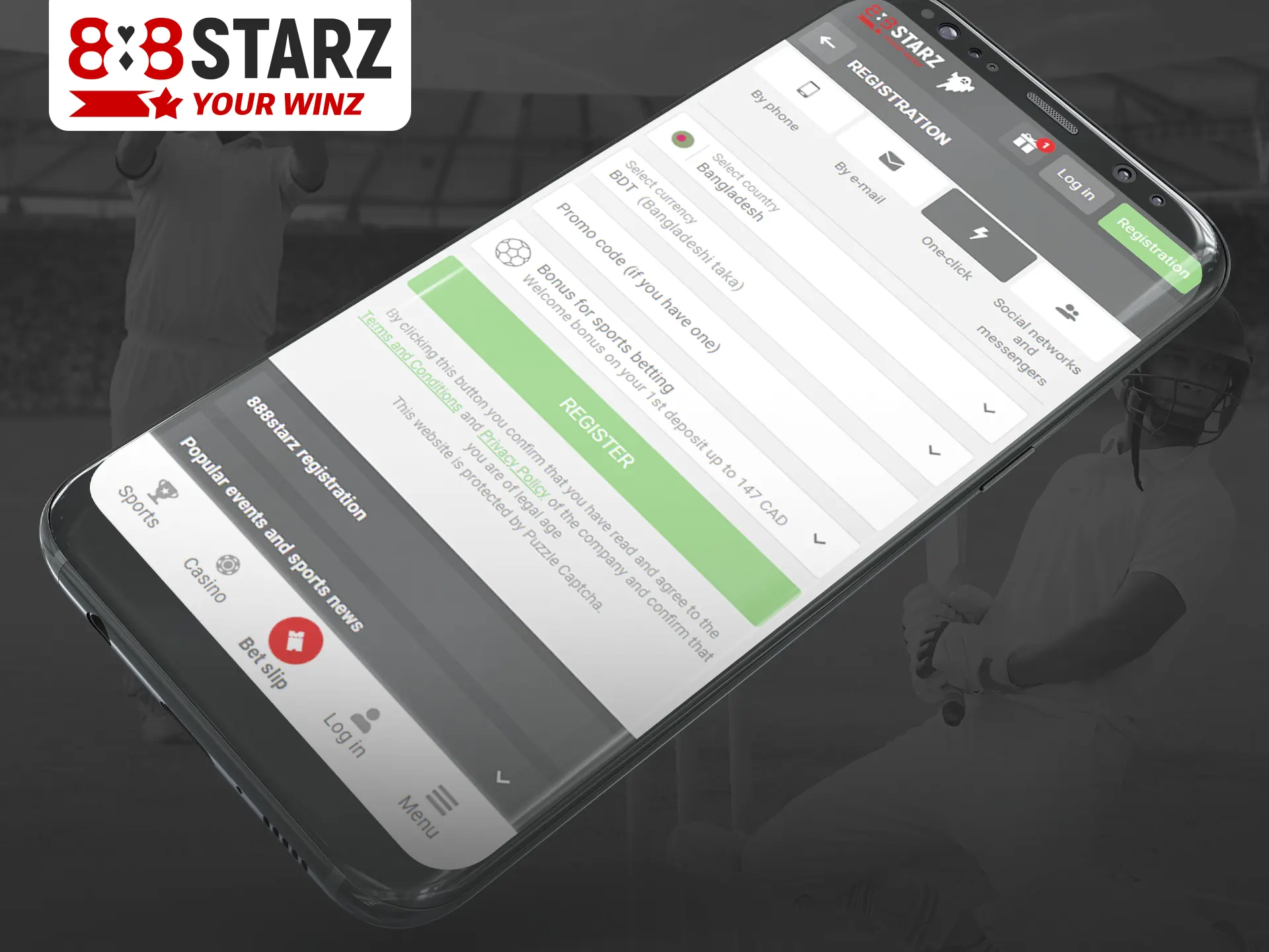 How to register at 888Starz via mobile app.