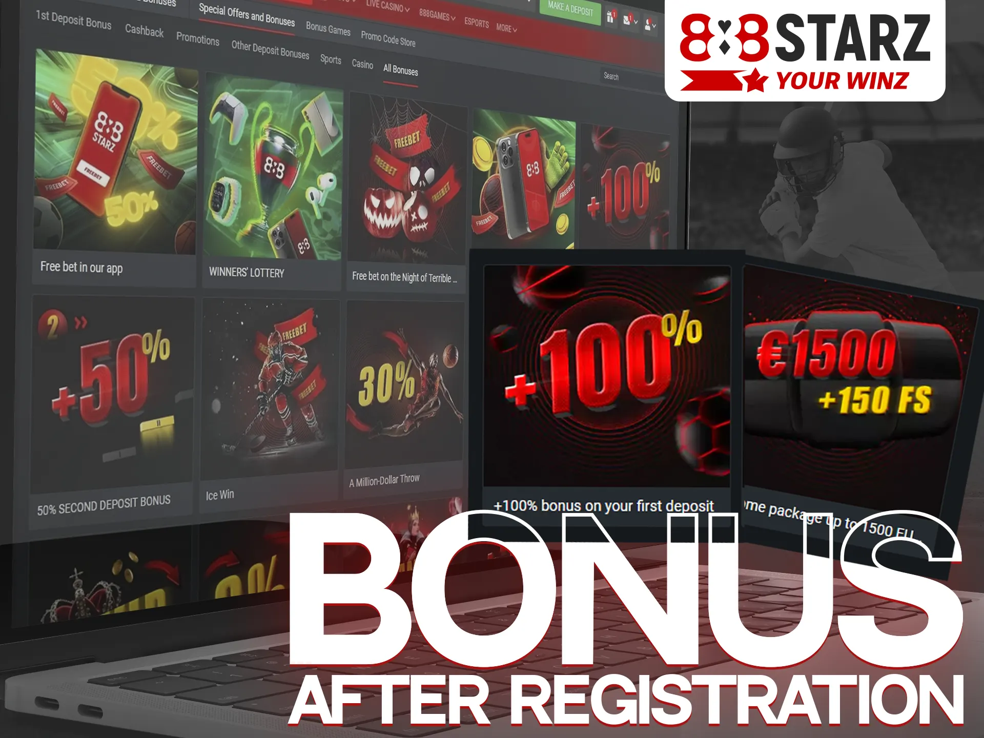 When you'll complete the registration at 888Starz, you can get a bonus.