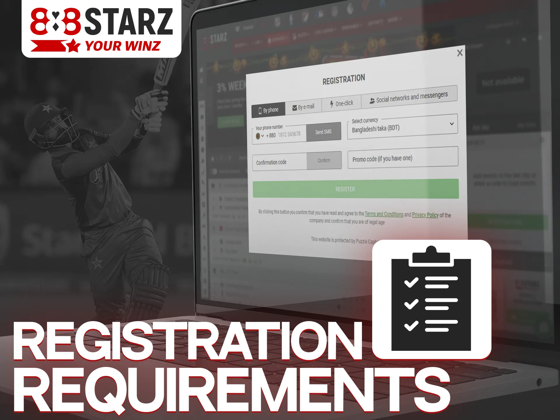 When you register at 888Starz, you agree to certain requirements.