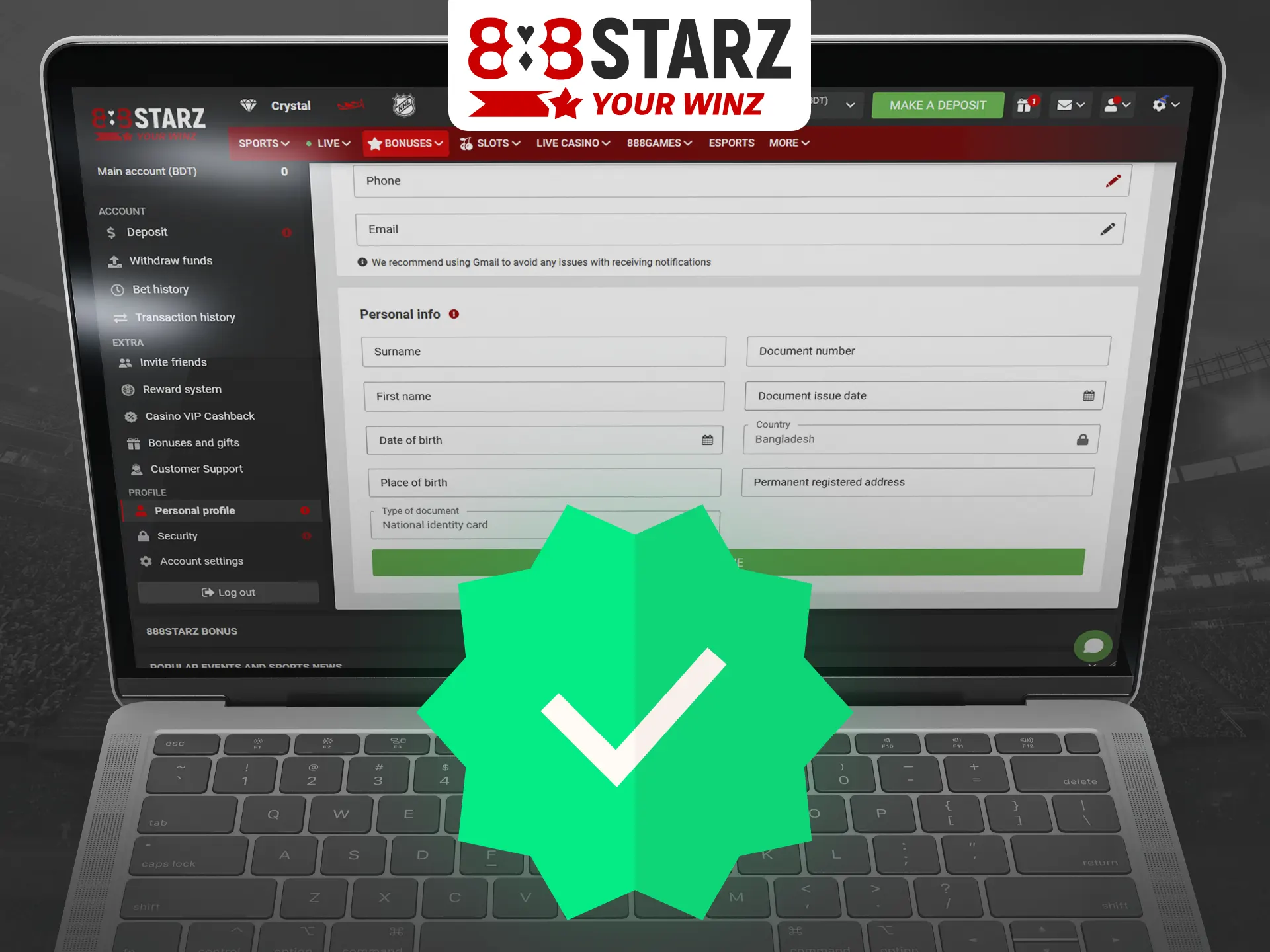 Follow these steps to verify your 888Starz account.