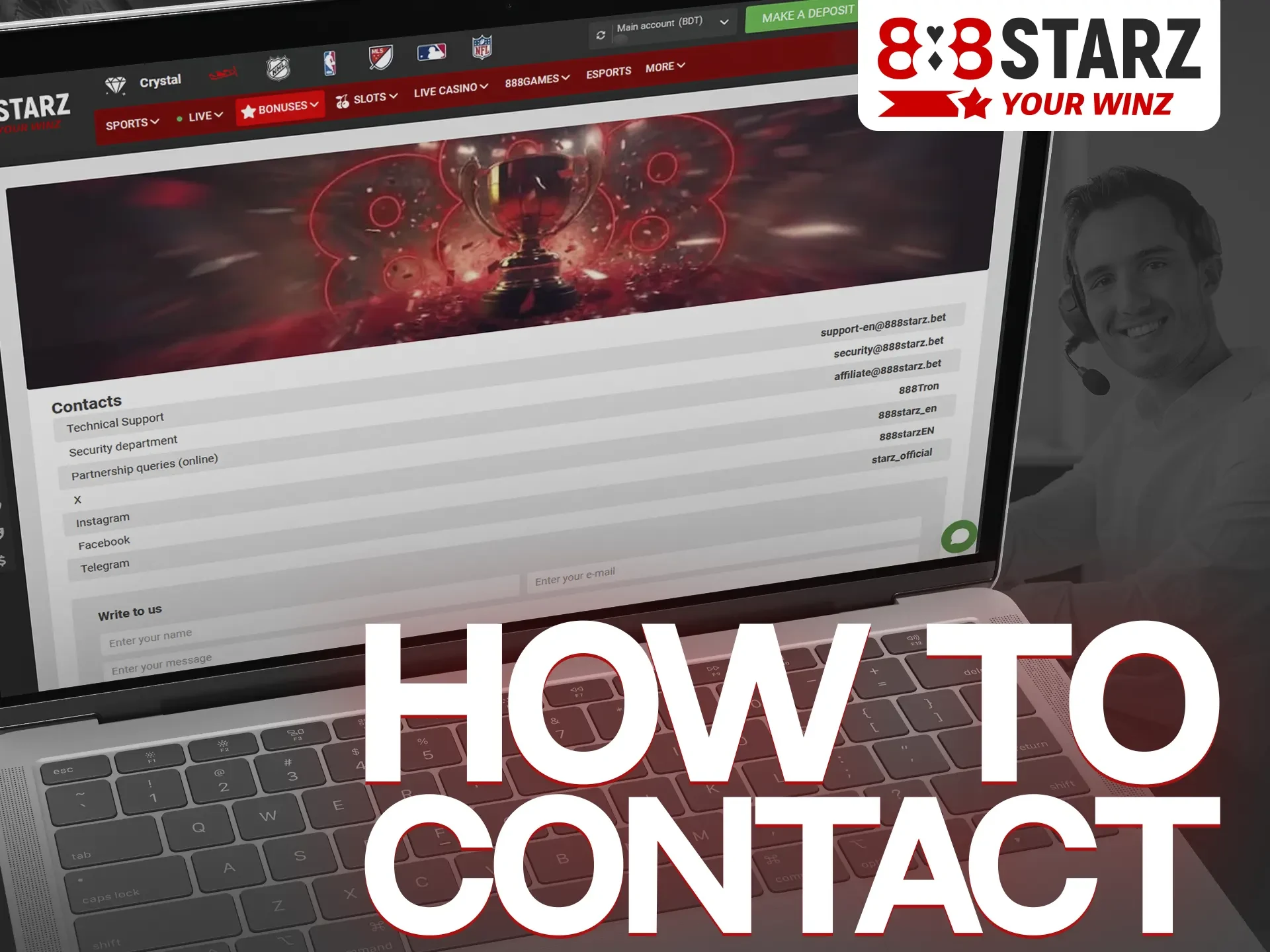 You can contact 888Starz support team using several methods.