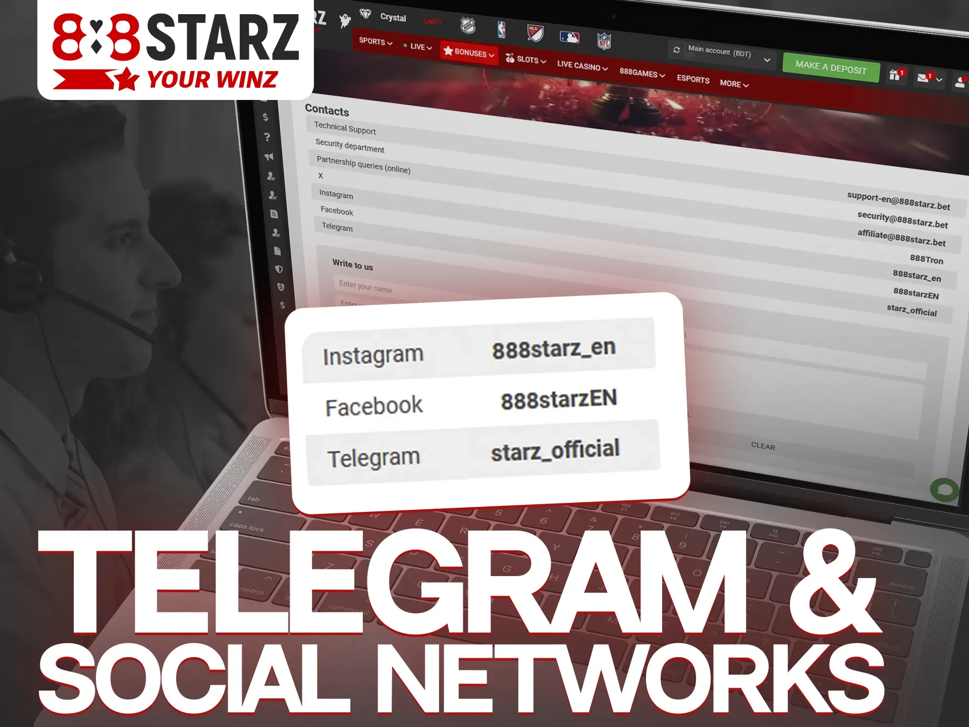 Stay connected through 888Starz Telegram and other social media platforms.