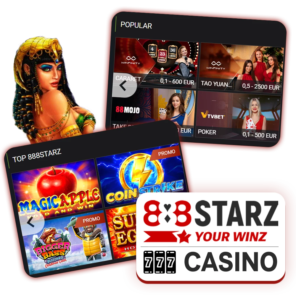 Play your favorite casino games at 888Starz platform.