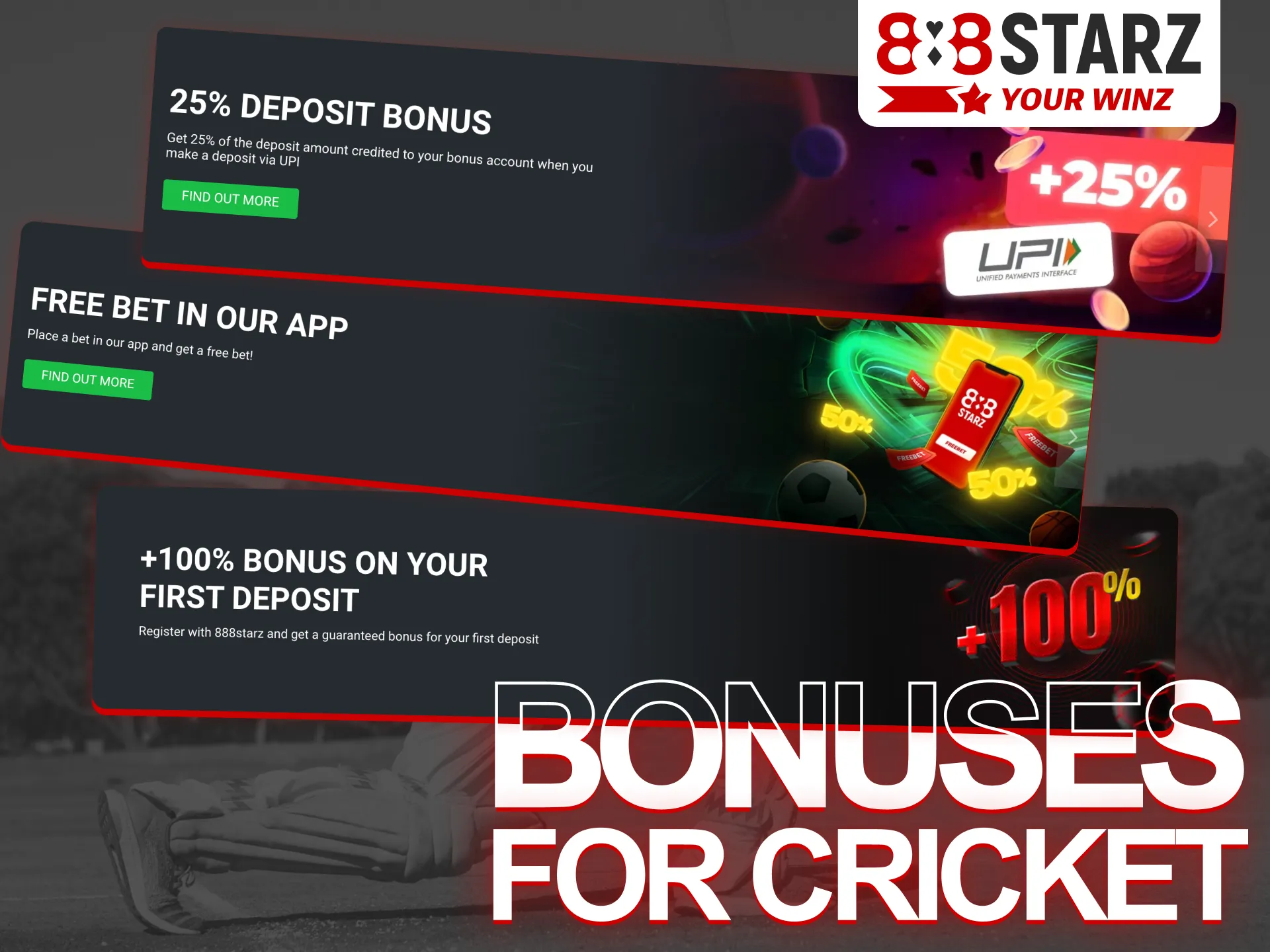 Place bets on cricket with 888Starz and get bonuses.