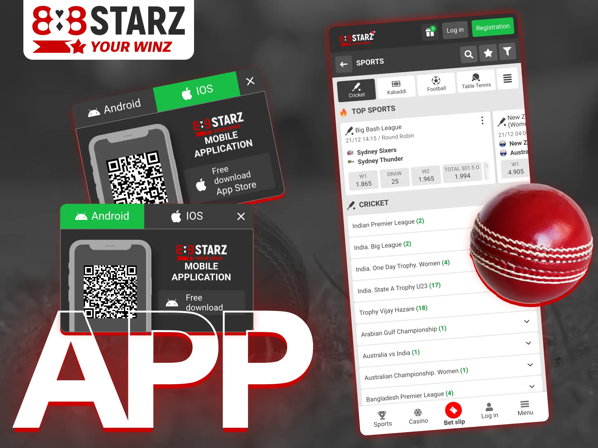 888Starz app features all the most famous cricket events.