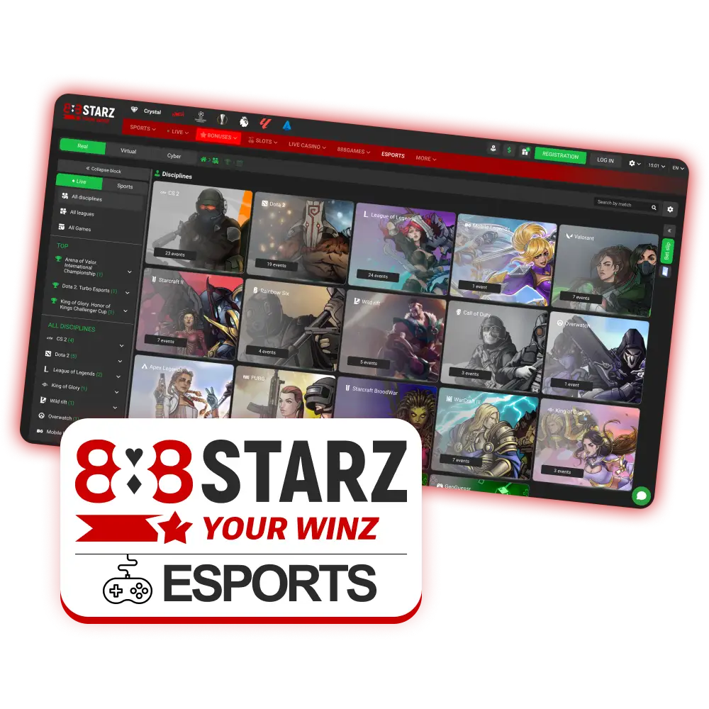 Start betting on eSports with 888Starz platform.