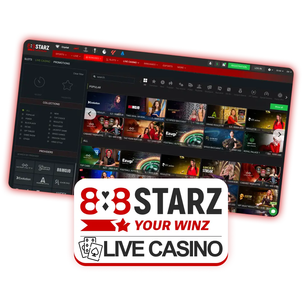 Live casino from 888Starz includes special features.