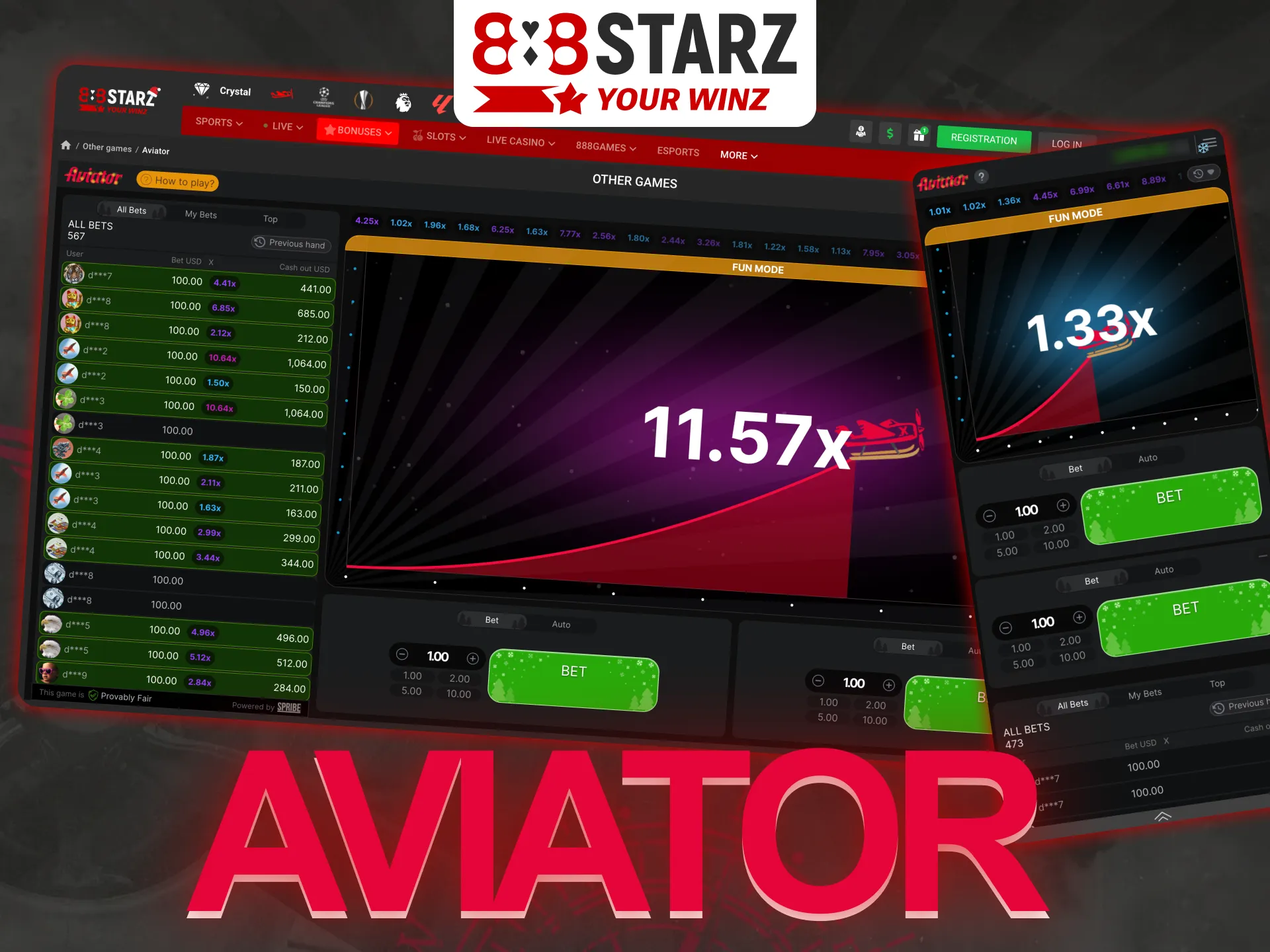 888Starz gaming platform offers a fast-paced Aviator game.