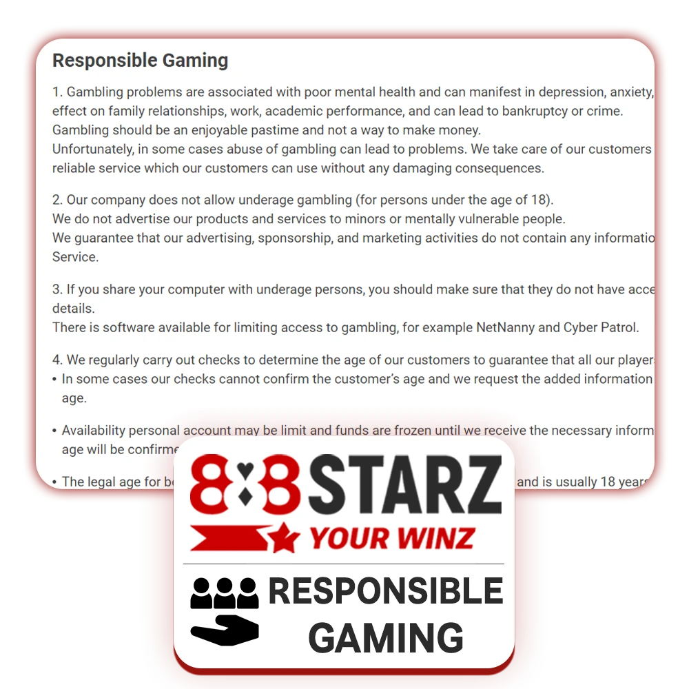 The basic rules of responsible gaming at 888Starz platform.