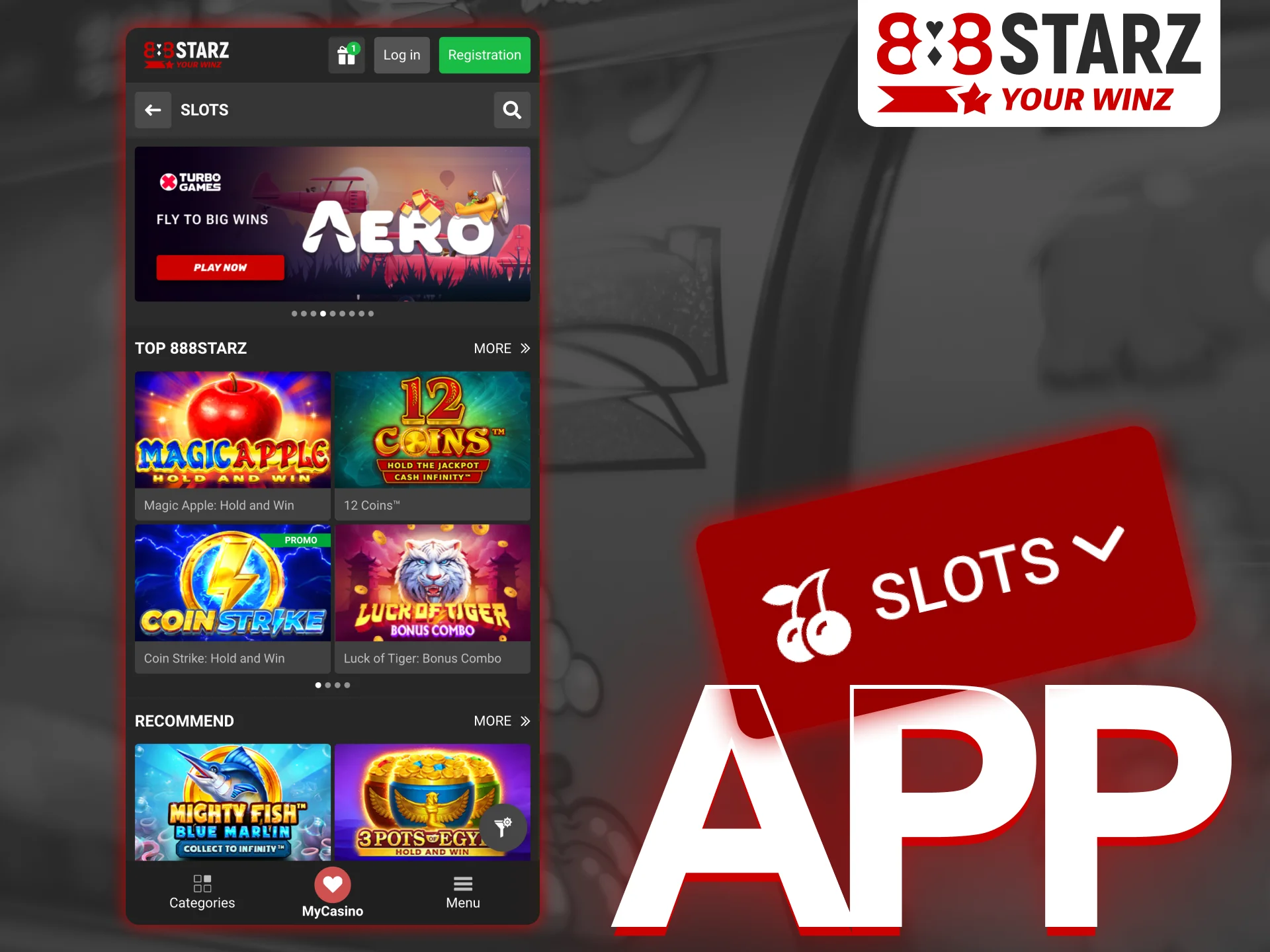 Play slots directly from a smartphone via 888Starz app.