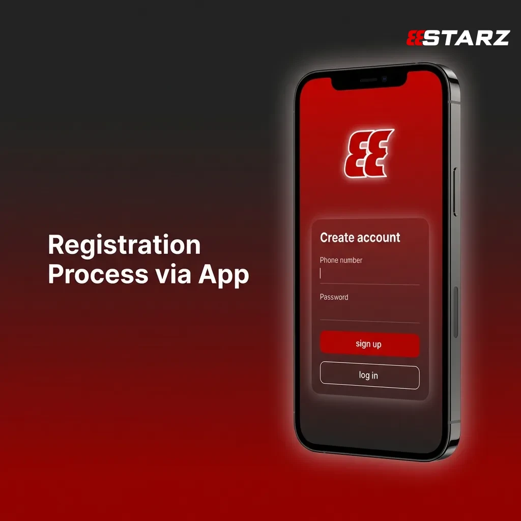 Mobile app registration screen showing step-by-step account creation process with fields and buttons