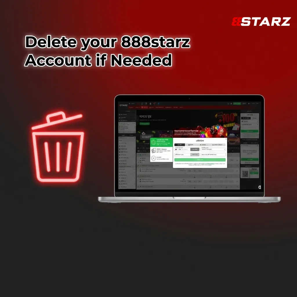 User deleting 888starz account through settings menu for responsible gambling or platform discontinuation